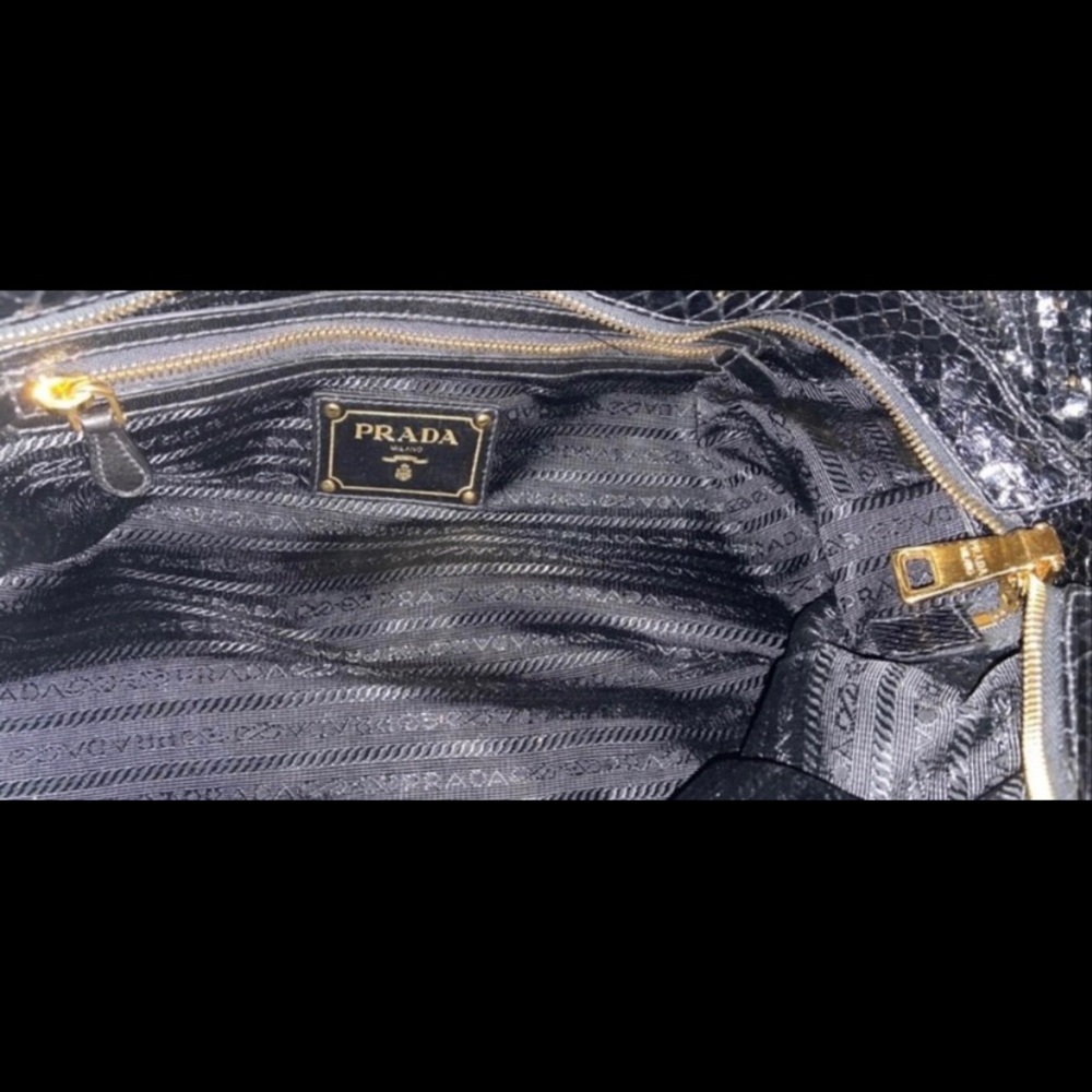Prada Black Leather Snake Skin & Nylon Handbag Excellent Condition View 6